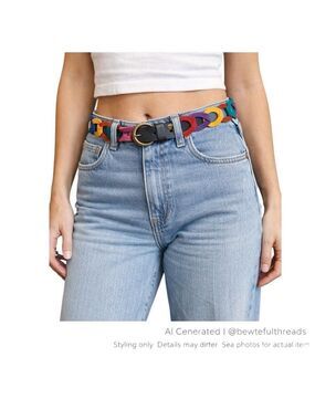 ZIG ZAG Multicolor Suede Link Belt Boho Statement Leather Brass Buckle